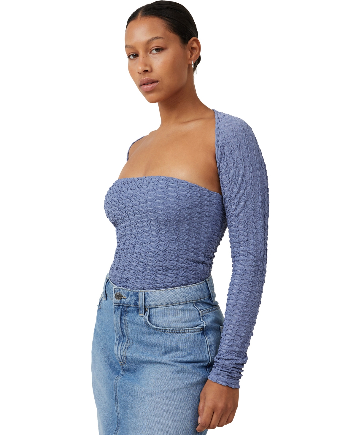 Cotton On Women's Nova Textured Long Sleeve Shrug Top In Elemental Blue