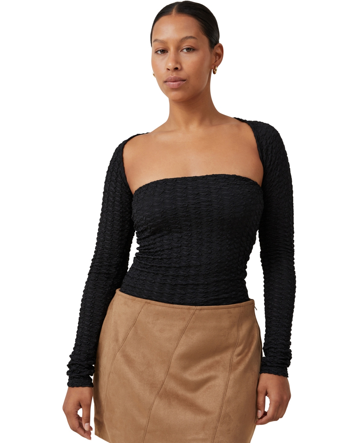 Shop Cotton On Women's Nova Textured Long Sleeve Shrug Top In Black