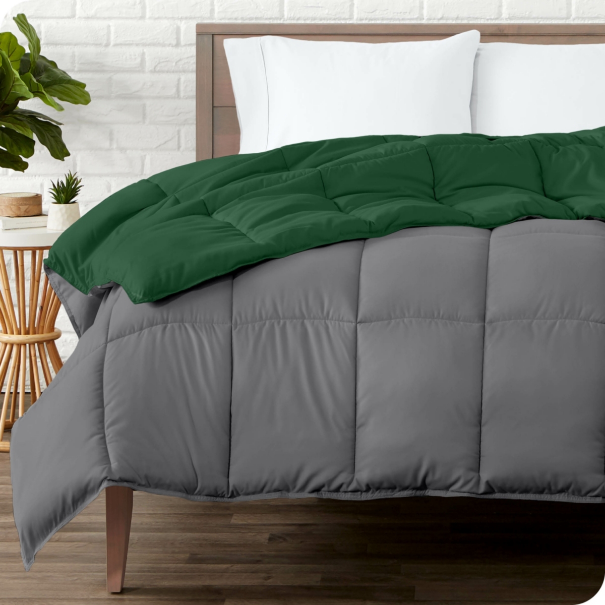 Bare Home Reversible Down Alternative Comforter - Grey - forest green