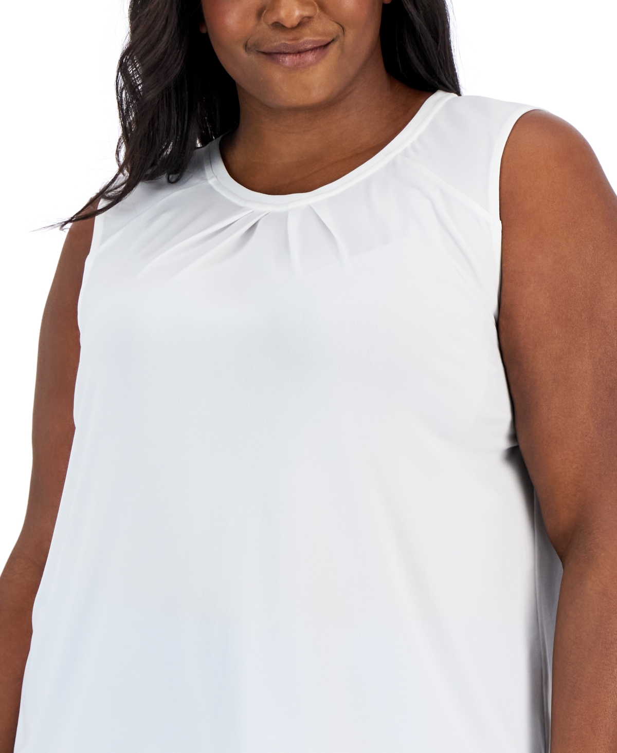 Shop Kasper Plus Size Pleated-neck Sleeveless Top In Lily White