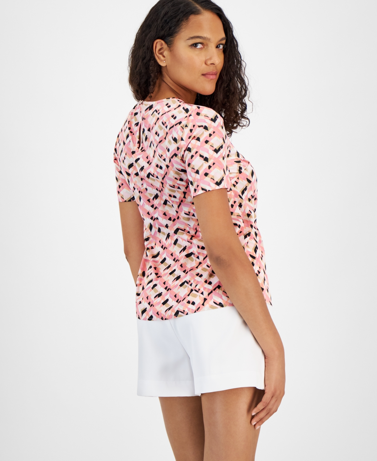 Shop Bar Iii Women's Printed Crewneck Short-sleeve Top, Created For Macy's In Rose Bloom Multi