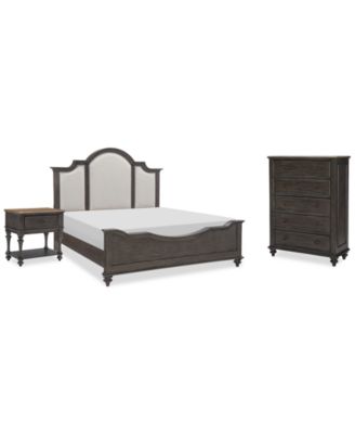 Mandeville 3pc Bedroom Set (Upholstered Queen Bed + Drawer Chest + 1-Drawer Nightstand)