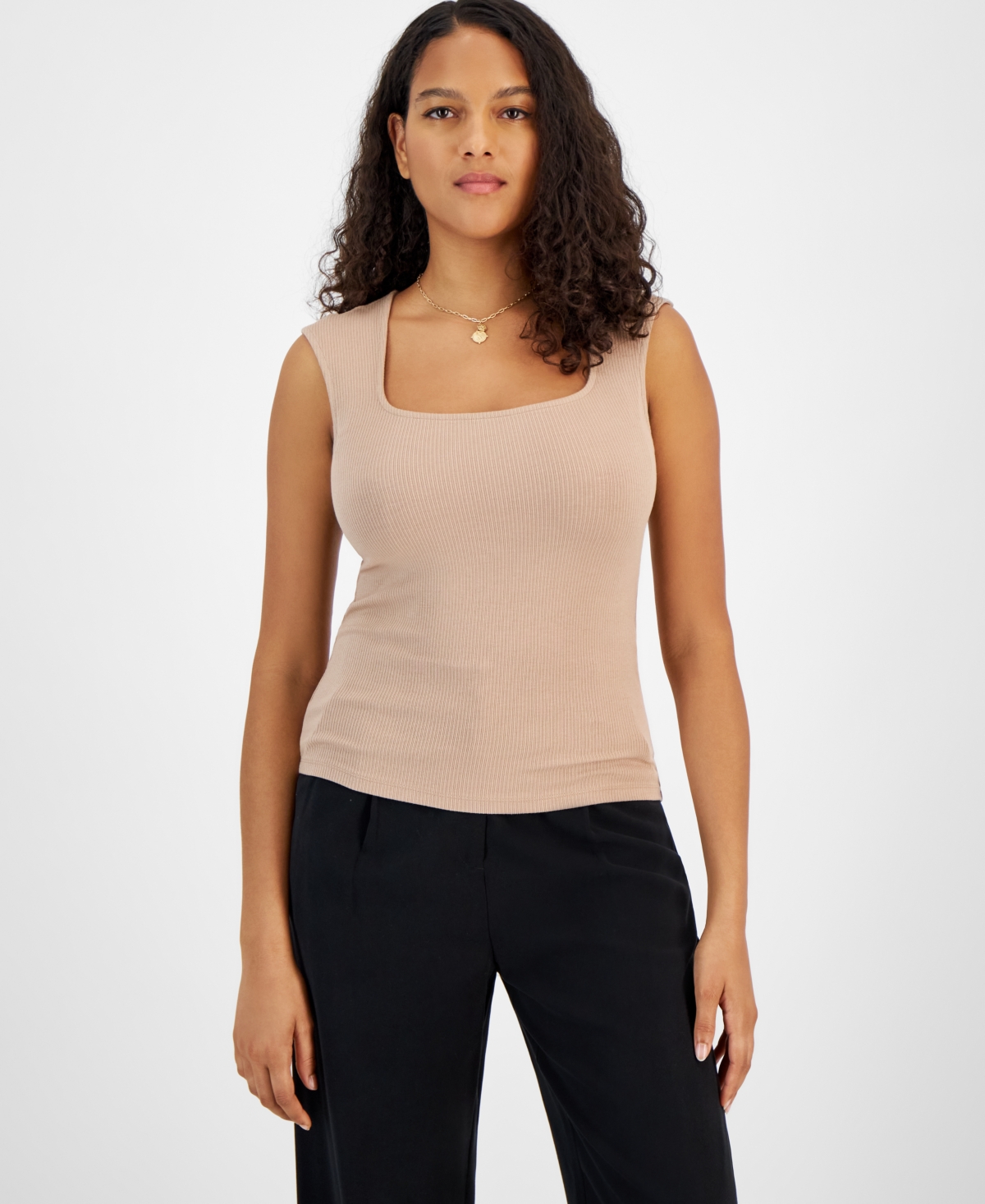 Shop Bar Iii Women's Ribbed Sleeveless Scoop-neck Top, Created For Macy's In Barley Field