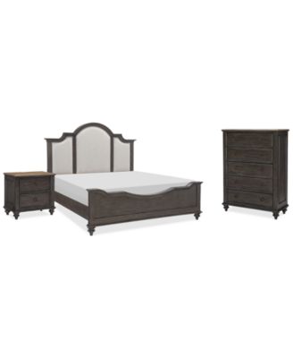 Mandeville 3pc Bedroom Set (Upholstered Queen Bed + Drawer Chest + 2-Drawer Nightstand)