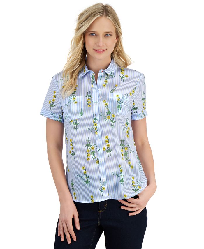Nautica Jeans Women's FloralPrint ButtonDown Camp Shirt Macy's