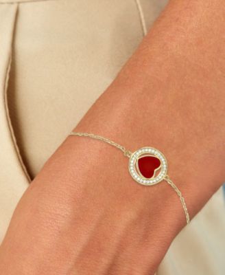 Enamel Heart & Cubic Zirconia Chain Bracelet in 14k Gold-Plated Sterling Silver