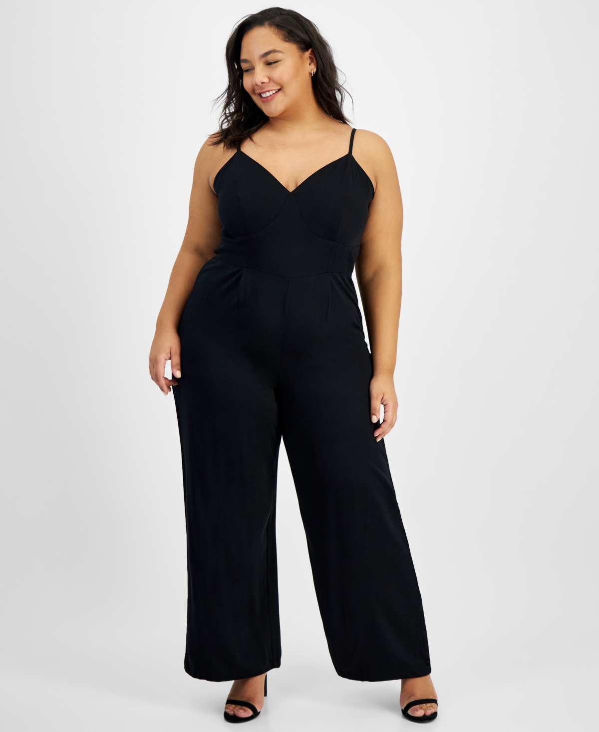 Bar Iii Trendy Plus Size Sleeveless Wide-leg Jumpsuit, Created For Macy's In Deep Black