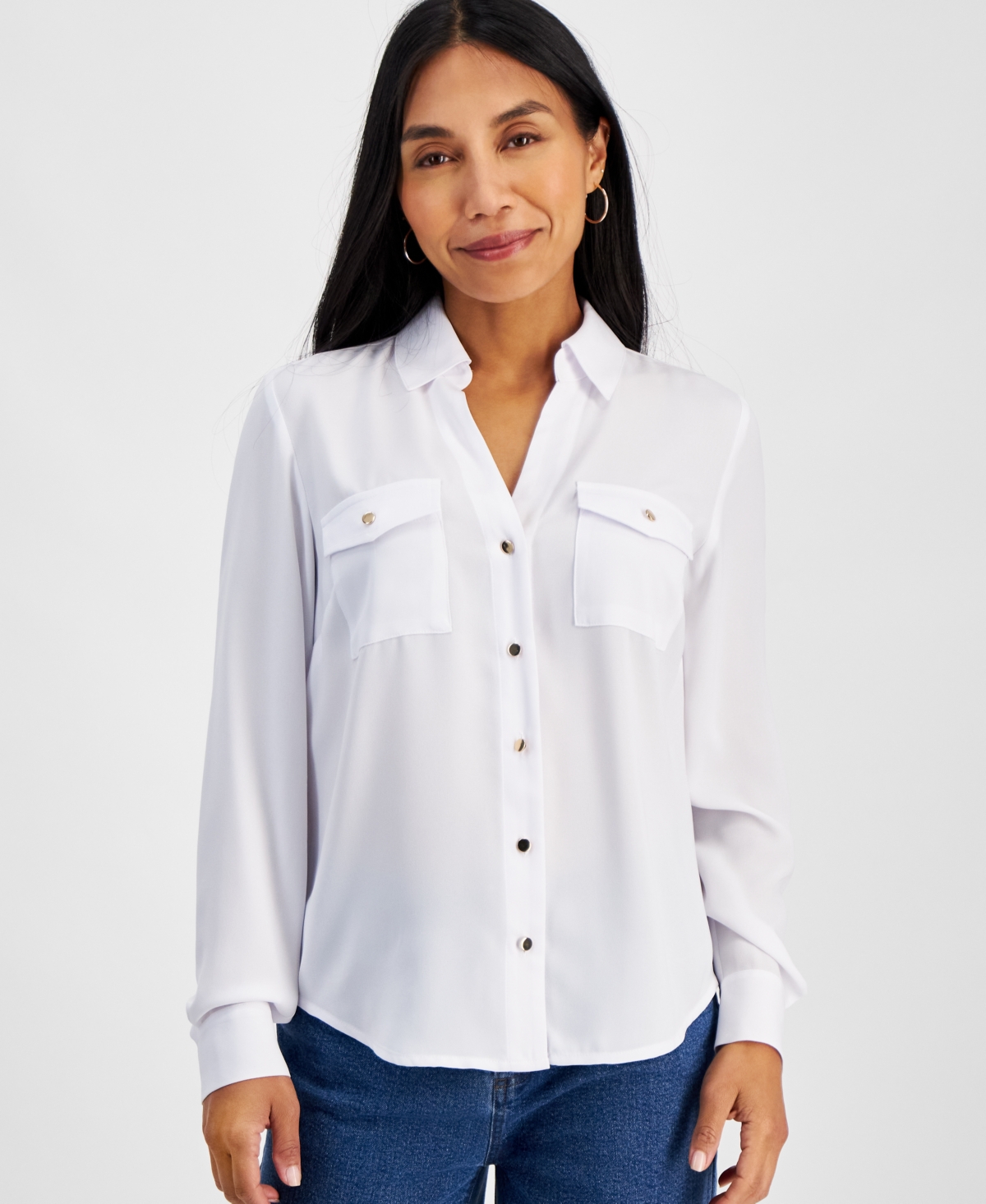 Inc International Concepts Women's Collared Button-down Blouse, Created For Macy's In Bright White