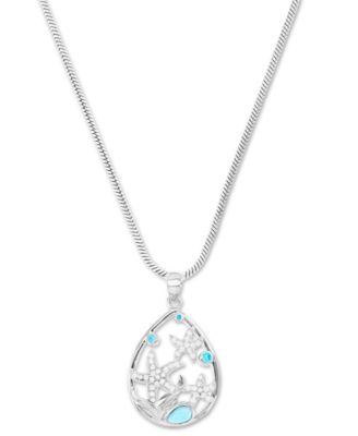 Macy's - Larimar & Cubic Zirconia Starfish Adjustable 22" Pendant Necklace in Sterling Silver
