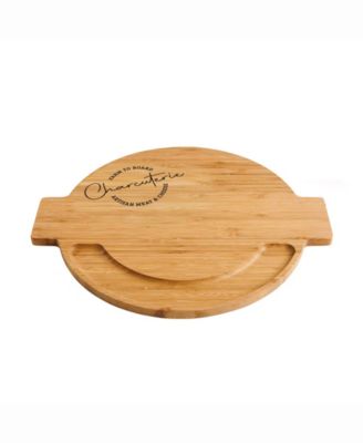 Maison Du Fromage 9-Piece Burnished Bamboo and 18/8 Stainless Steel Charcuterie Round Cheese Board and Serving Set