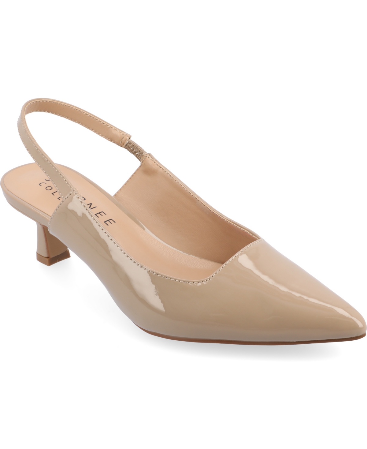 Journee Collection Women's Paulina Wide Width Kitten Heel Slingback Pumps In Taupe Patent
