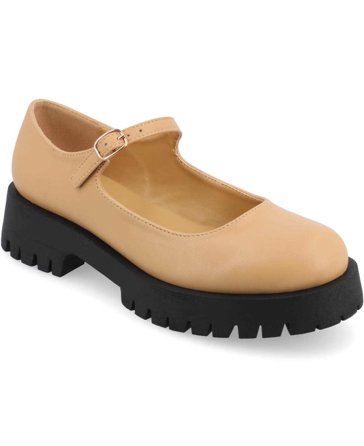 Shop Journee Collection Women's Kamie Lug Sole Mary Jane Flats In Tan Faux Leather- Polyurethane