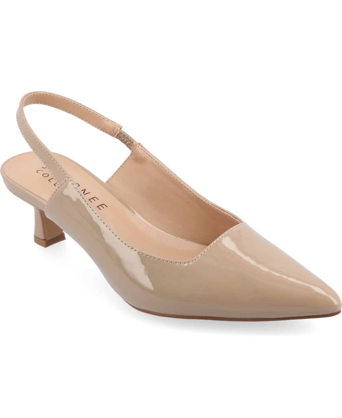 Journee Collection Women's Paulina Wide Width Kitten Heel Slingback Pumps In Patent,taupe Faux Leather- Polyurethane