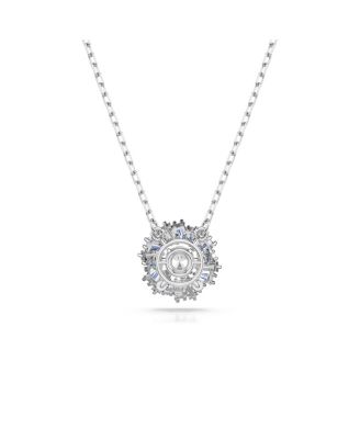 Flower, Blue, Rhodium Plated Idyllia Pendant Necklace