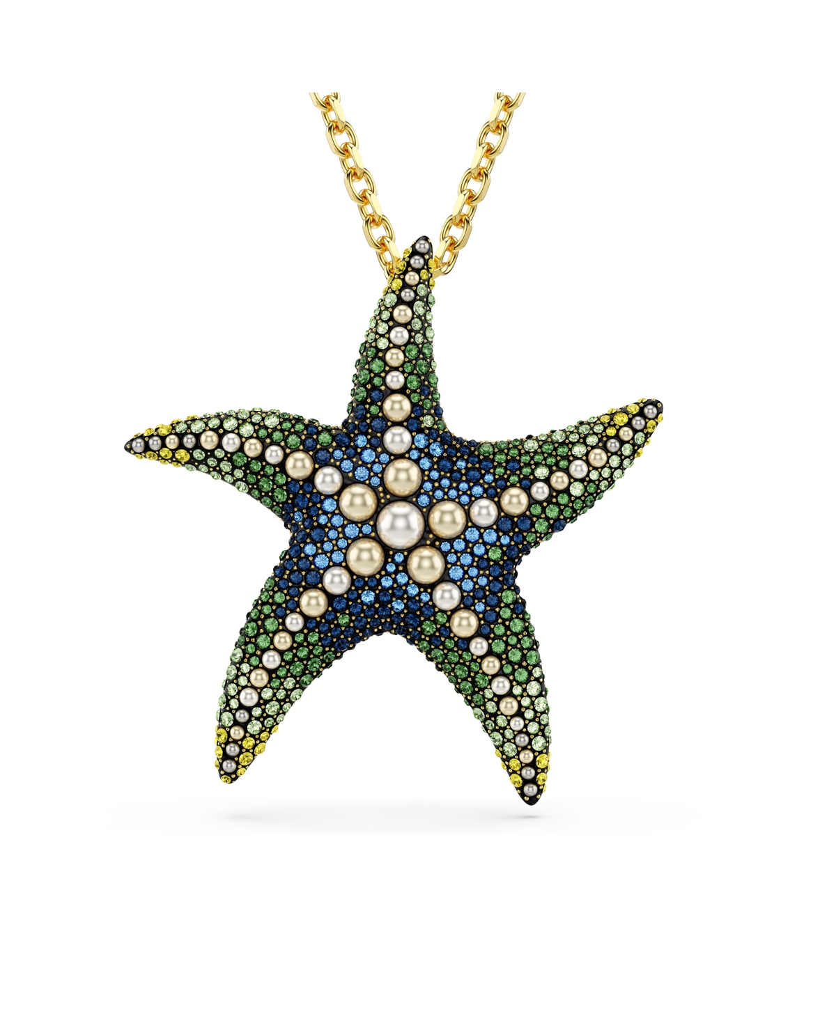 Crystal Swarovski Imitation Pearls, Starfish, Multicolored, Gold-Tone Idyllia Brooch Necklace - Blue
