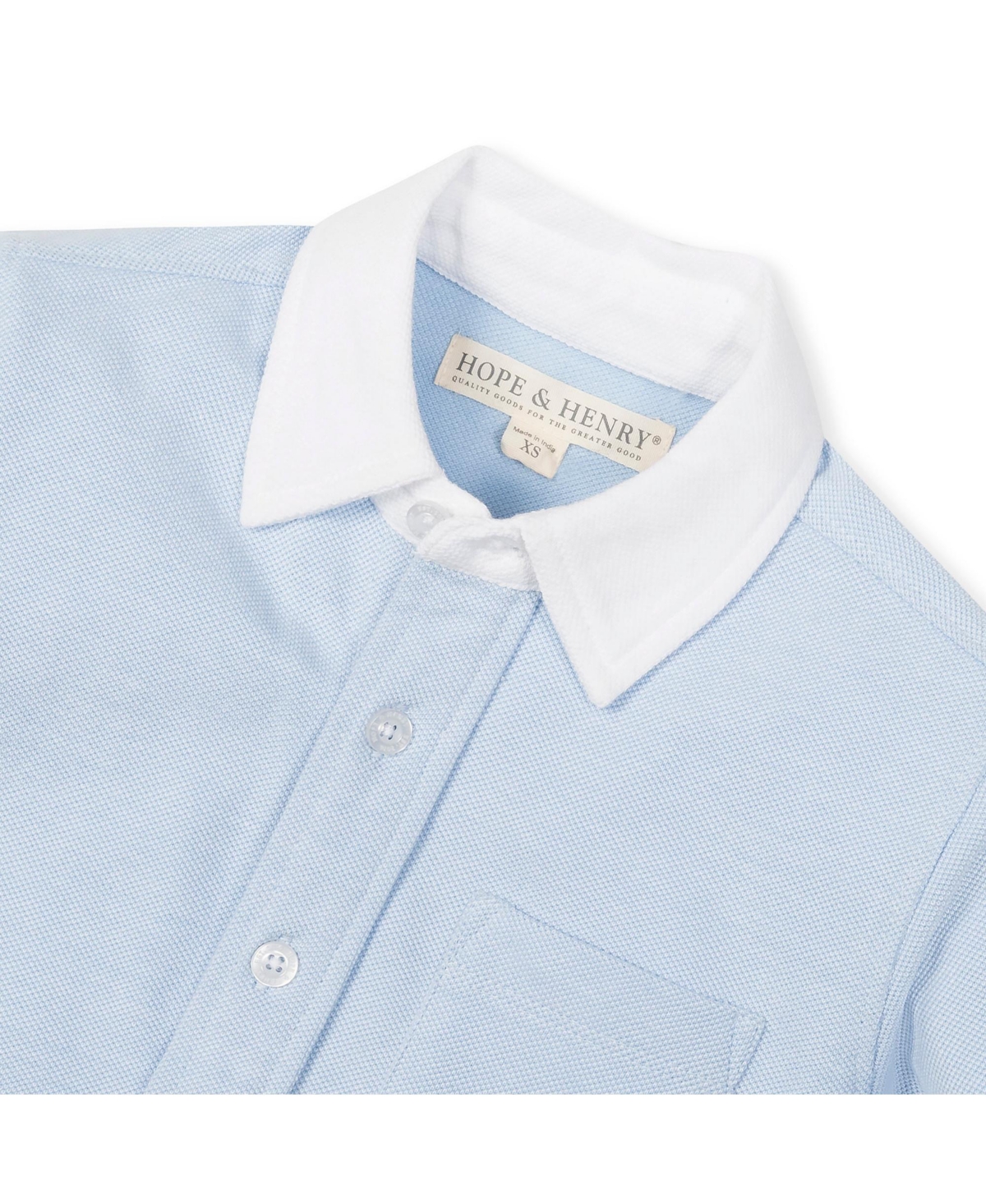 Hope & Henry Boys Organic Long Sleeve Pique Button-Down Shirt - Light blue with white collar