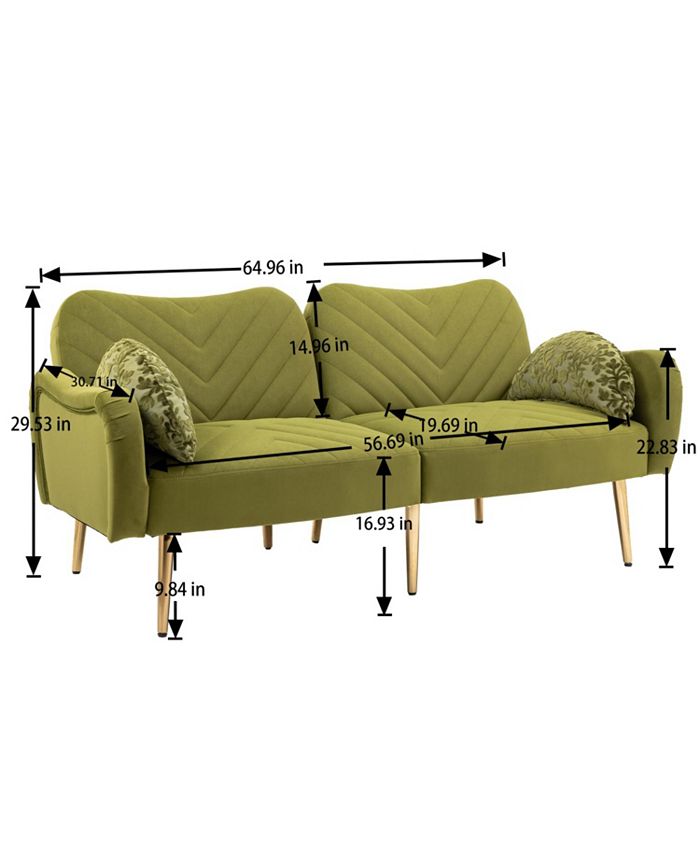 Simplie Fun Couches for Living Room 65 inch, Mid Century Modern Velvet