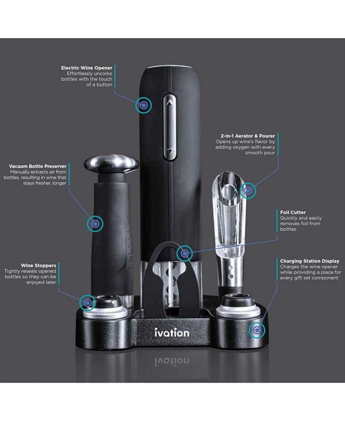 Ivation 7 Piece Wine Set, Electric Wine Opener, Wine Aerator & More