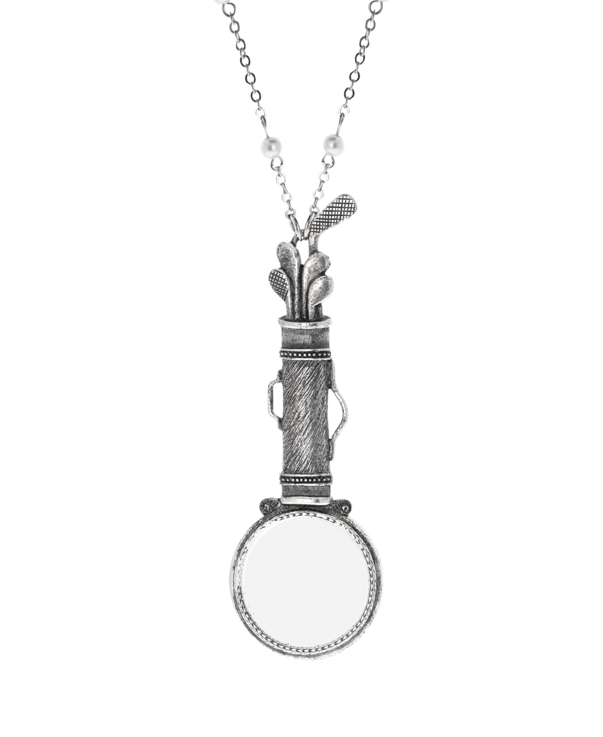 2028 Imitation Pearl Chain Golf Magnifier Necklace In Gray