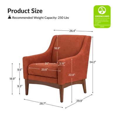 Fabric Recessed Arms Accent Chair with Solid Wood Legs for Living Room Bedroom