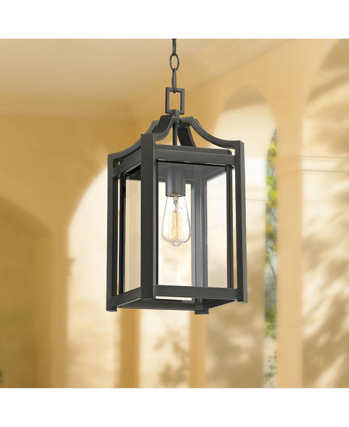 Rockford Farmhouse Rustic Outdoor Ceiling Light Hanging Black Iron 17" Clear Beveled Glass for Exterior House Porch Patio Outside Deck Garage Front Do