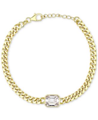 Macy's - Cubic Zirconia Large Cuban Link Bracelet in 14k Gold-Plated Sterling Silver