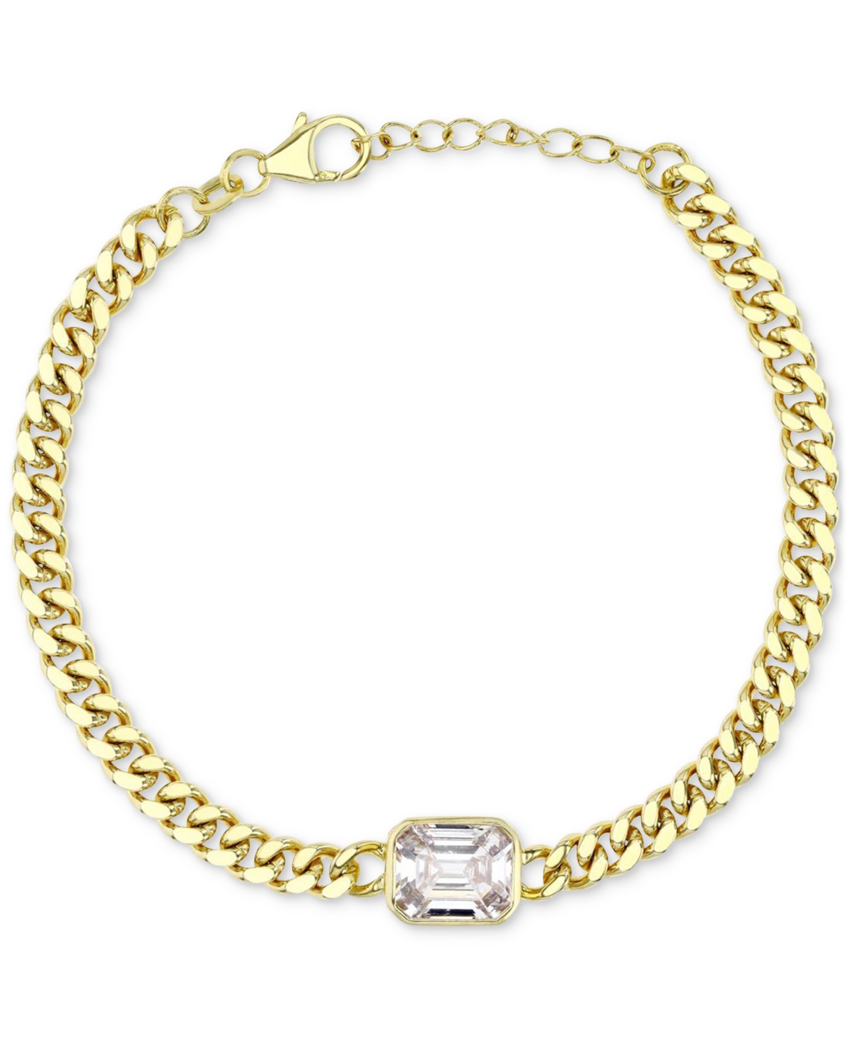 Macy's Cubic Zirconia Large Cuban Link Bracelet In 14k Gold-plated Sterling Silver In Gold