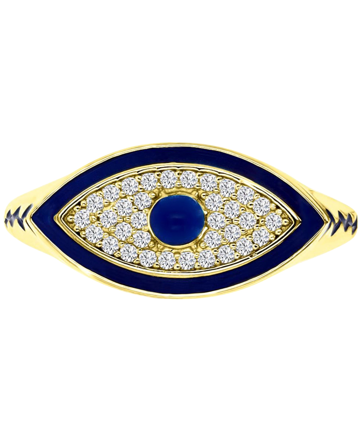 Shop Macy's Cubic Zirconia & Blue Enamel Evil Eye Ring In 14k Gold-plated Sterling Silver