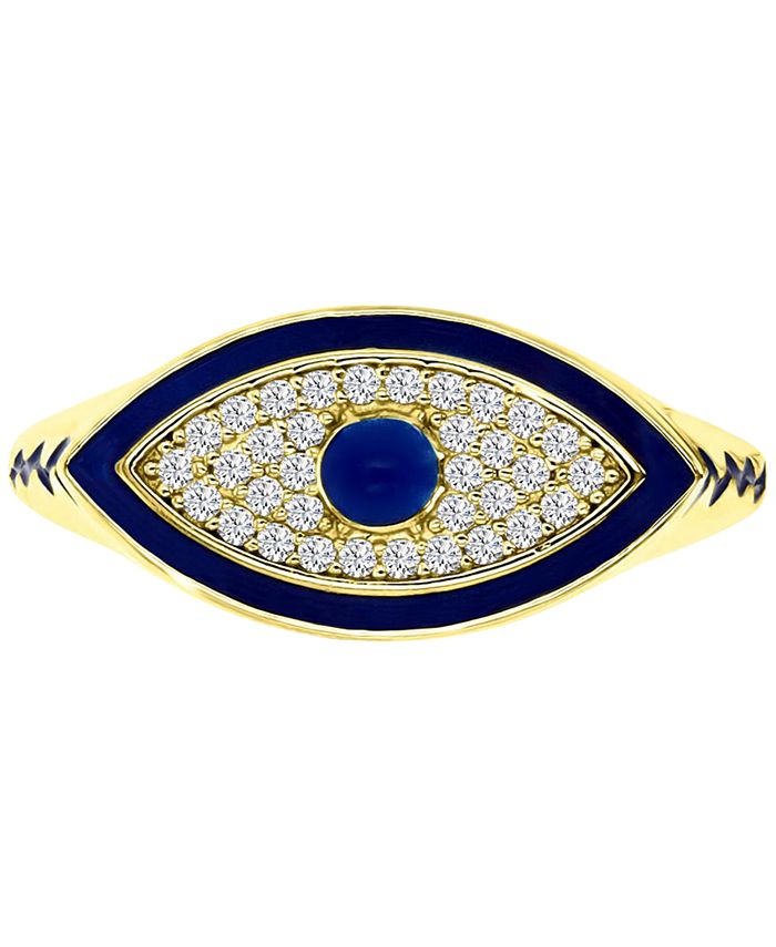 Macy's Cubic Zirconia & Blue Enamel Evil Eye Ring in 14k GoldPlated Sterling Silver Macy's