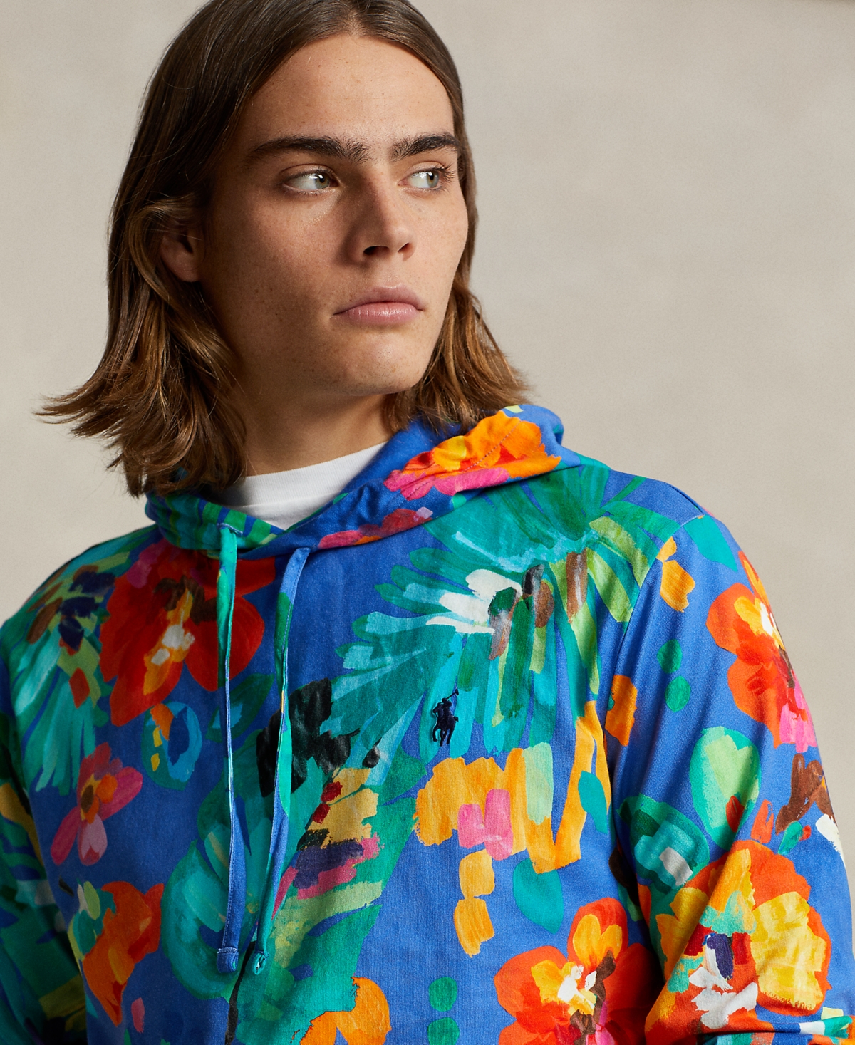 Shop Polo Ralph Lauren Men's Floral Jersey Hooded T-shirt In Camarat Floral,new Iris Blue