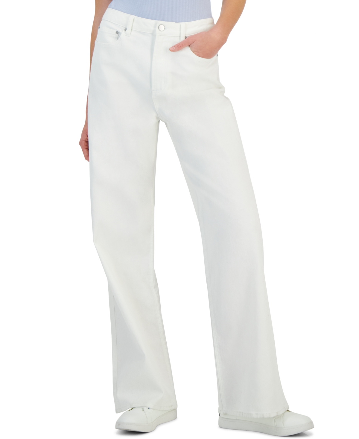 Shop Tinseltown Juniors' High Rise Wide Leg Jeans In White