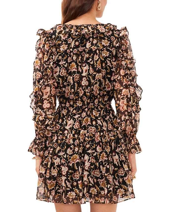 1.STATE Women's Cascading Ruffle-Sleeve Floral-Print Mini Dress - Macy's