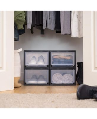 USA 14.5 Qt. Medium Plastic Stacking Drawer, Stackable Storage Organizer Unit with Sliding Drawer for Bedroom Kitchen Under Sink Pantry Craft Room Dorm Office, Black, 3-Pack