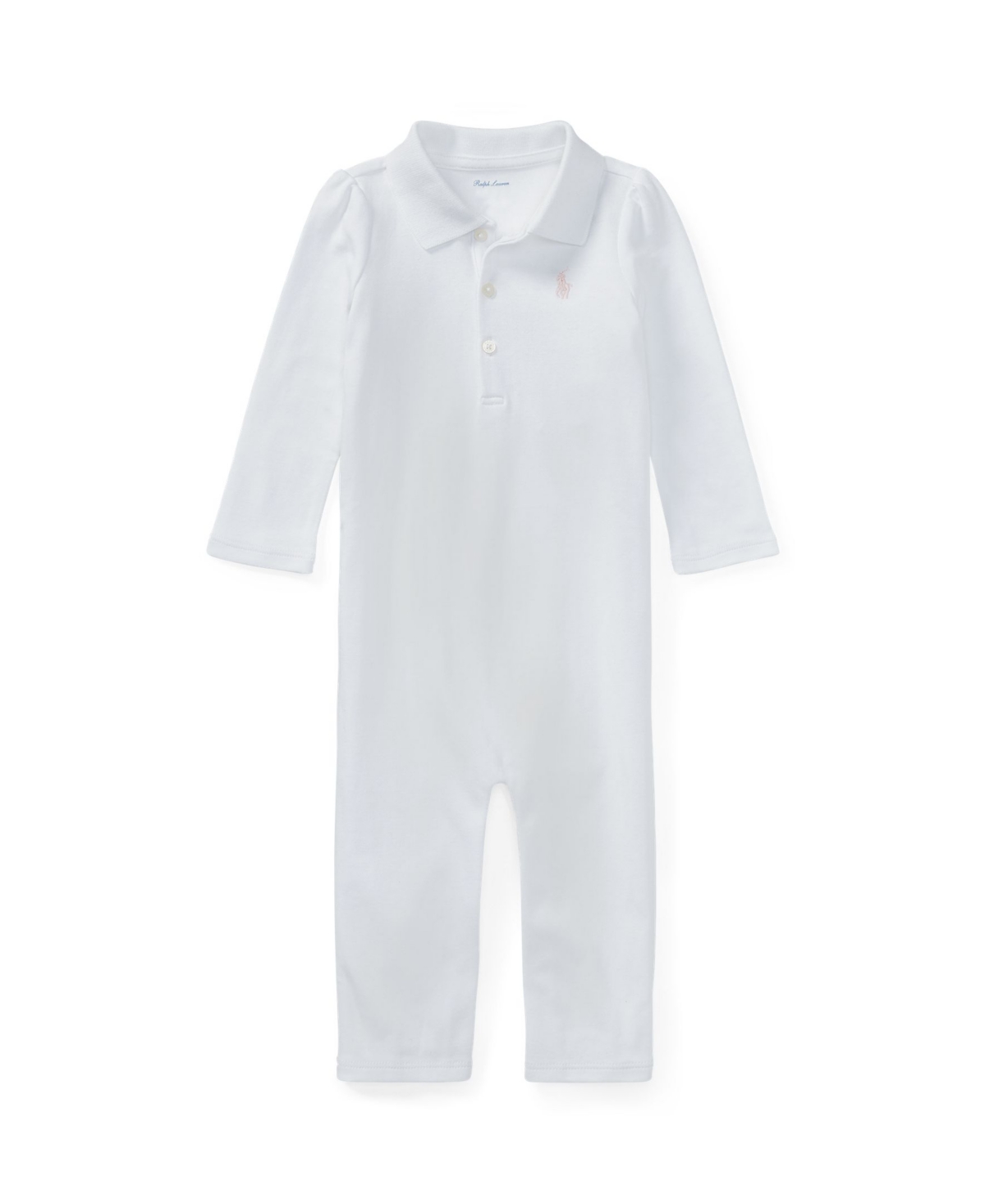 Shop Polo Ralph Lauren Baby Girls Ribbed Polo Collar Coverall In White