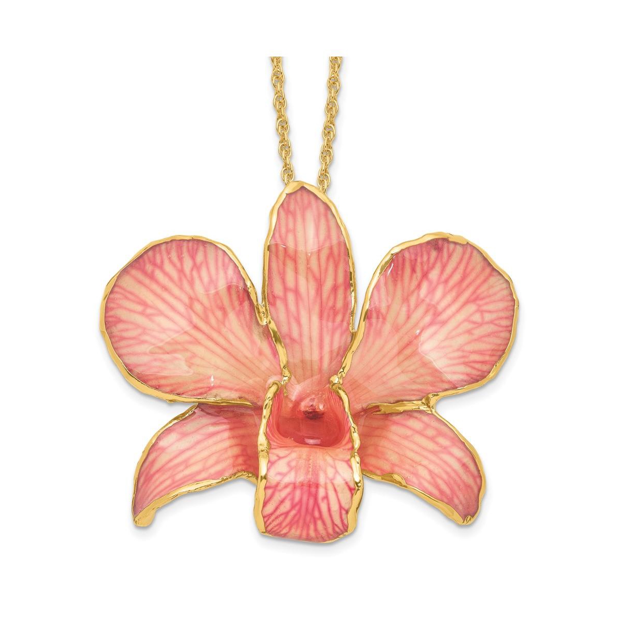 24K Gold-trim Lacquer Dipped Pink Dendrobium Orchid Gold-tone Necklace - Open Miscellaneous