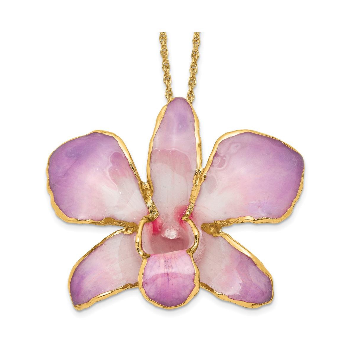 24K Gold-trim Lacquer Dipped White Lilac Dendrobium Orchid Necklace - Open Miscellaneous