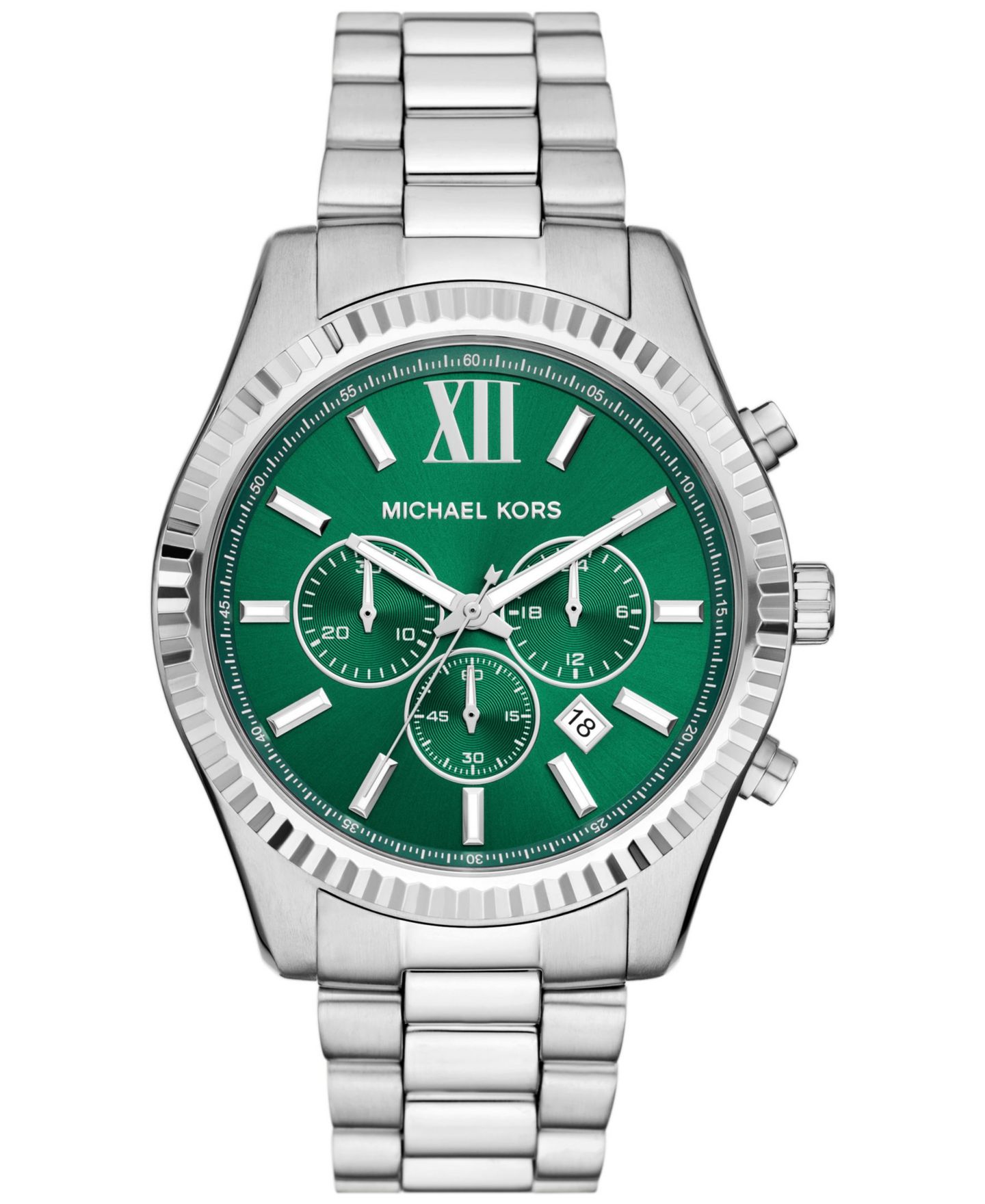 Мужские часы Michael Kors Lexington Chronograph Silver-Tone Stainless Steel Watch 44mm — фото 1