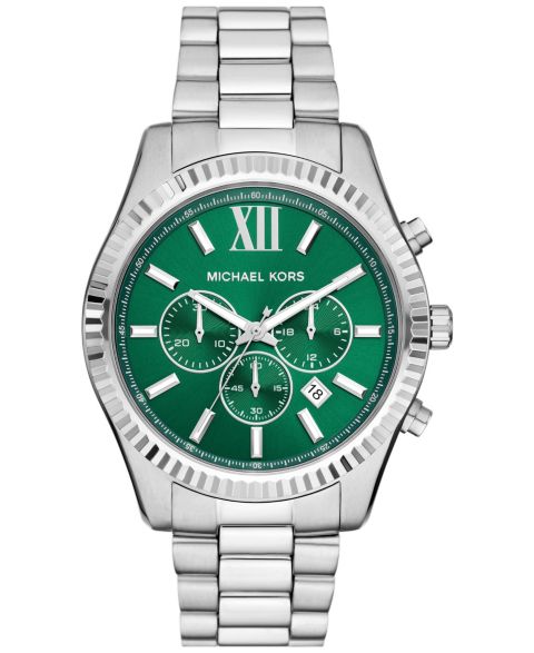 Мужские часы Michael Kors Lexington Chronograph Silver-Tone Stainless Steel Watch 44mm