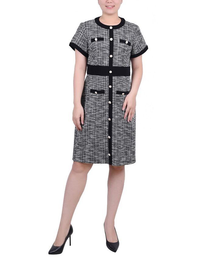 NY Collection Women's Short Sleeve Tweed Dress - Macy's