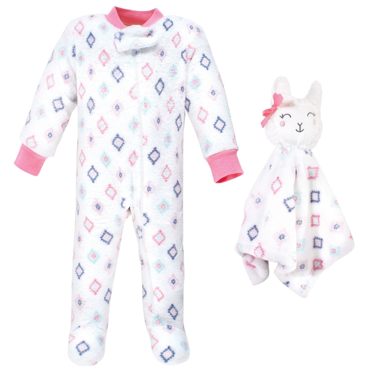 Hudson Baby Girls Flannel Plush Sleep and Play Security Toy one piece, Llama