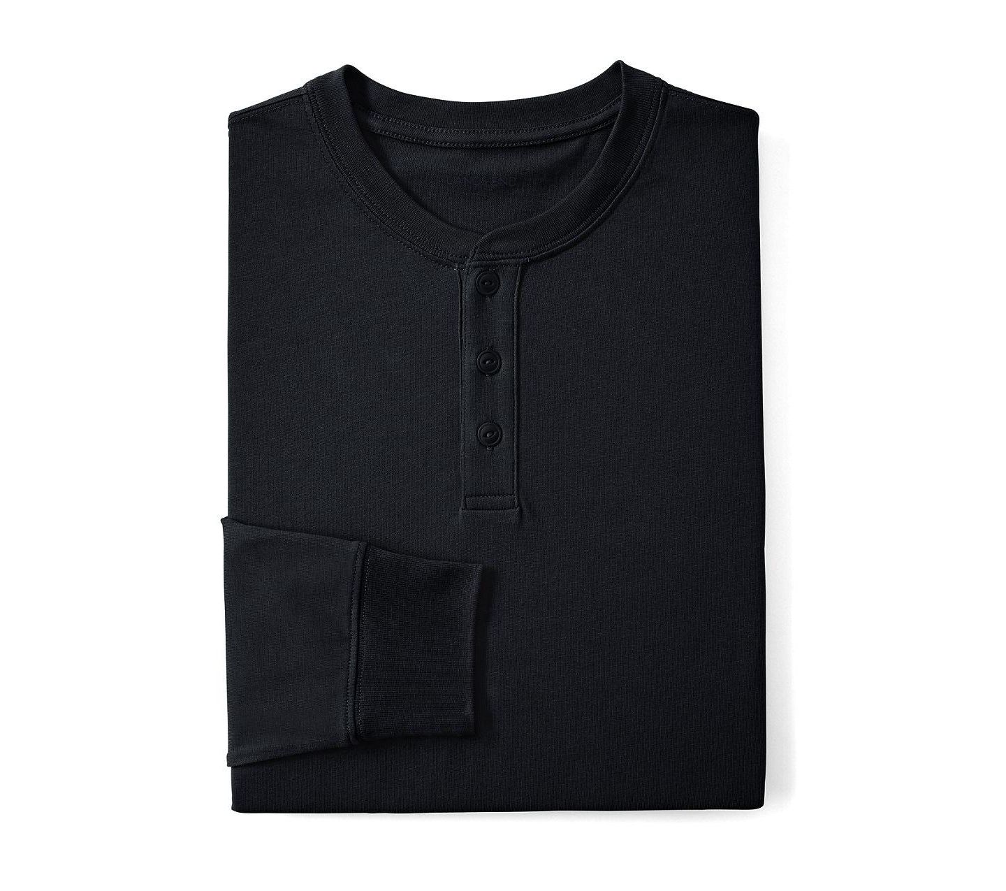 Мужская рубашка Lands' End Super-T Long Sleeve Henley, цвет: Чёрный — фото 4