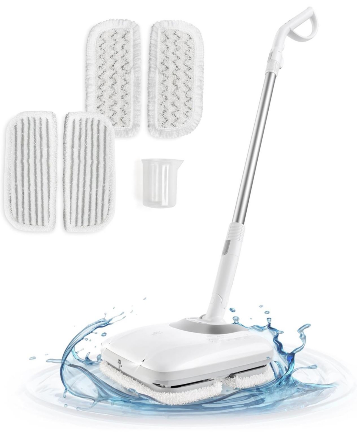 Rechargeable Cordless Electric Vibrating Mop with Water Spray with Four Reusable Cleaning Pads - White