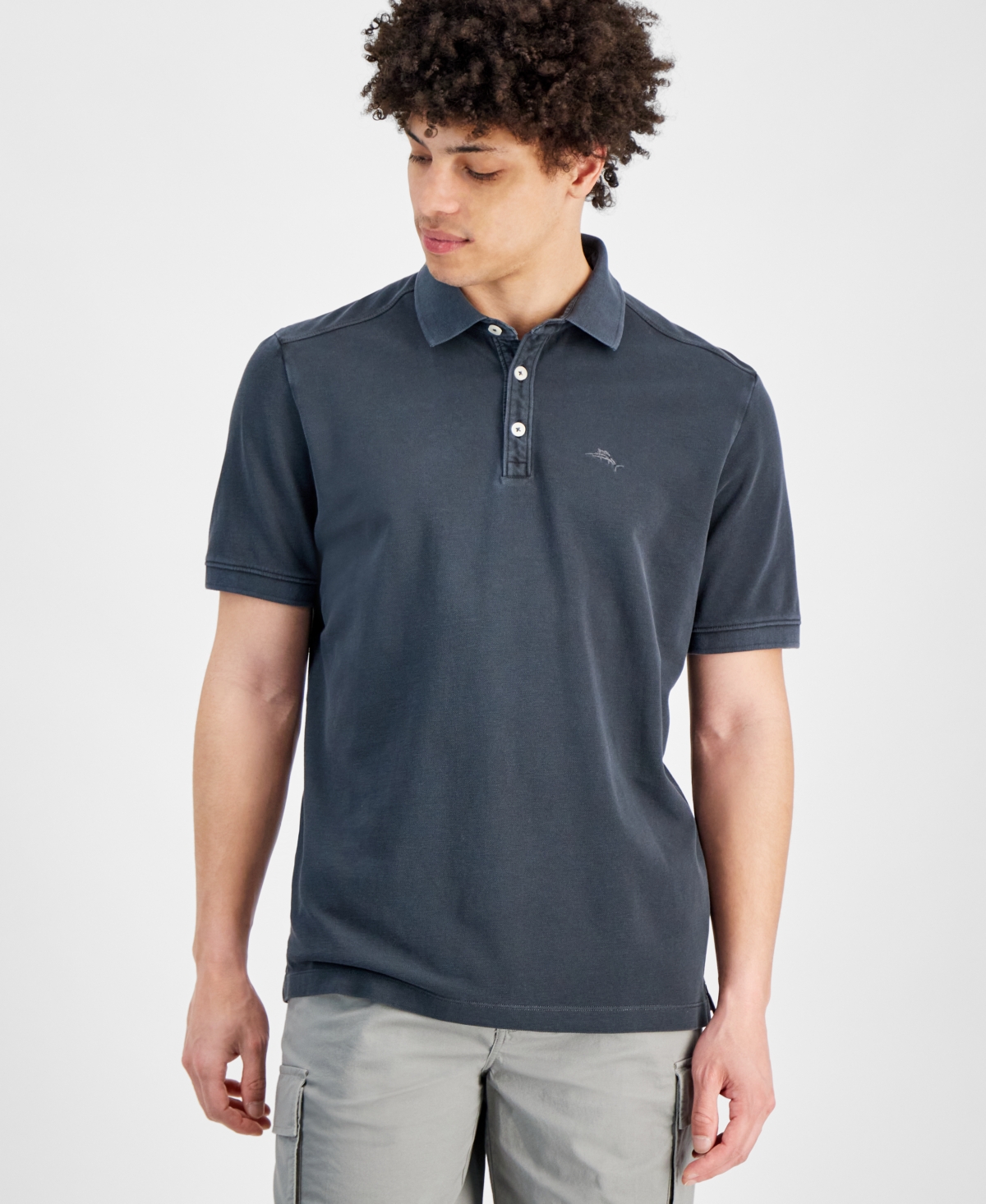 Shop Tommy Bahama Men's Lookout Washed Solid Short-sleeve Polo Shirt In Coal