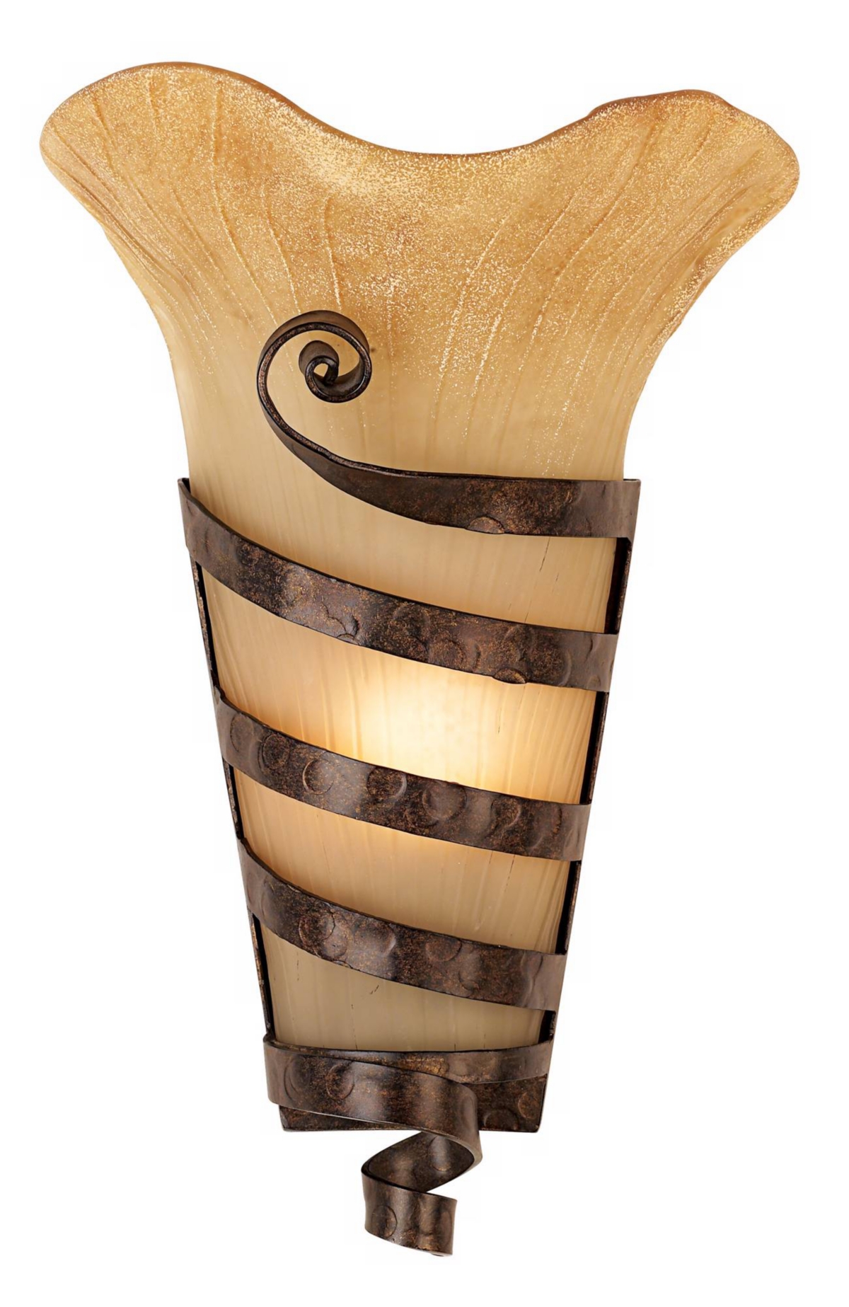 Solara Franklin Works Rustic Farmhouse Wall Sconce Lighting Decor Iron Scroll Hardwired High Fixture Scavo Art Glass for Bedroom Bathroom Bedside