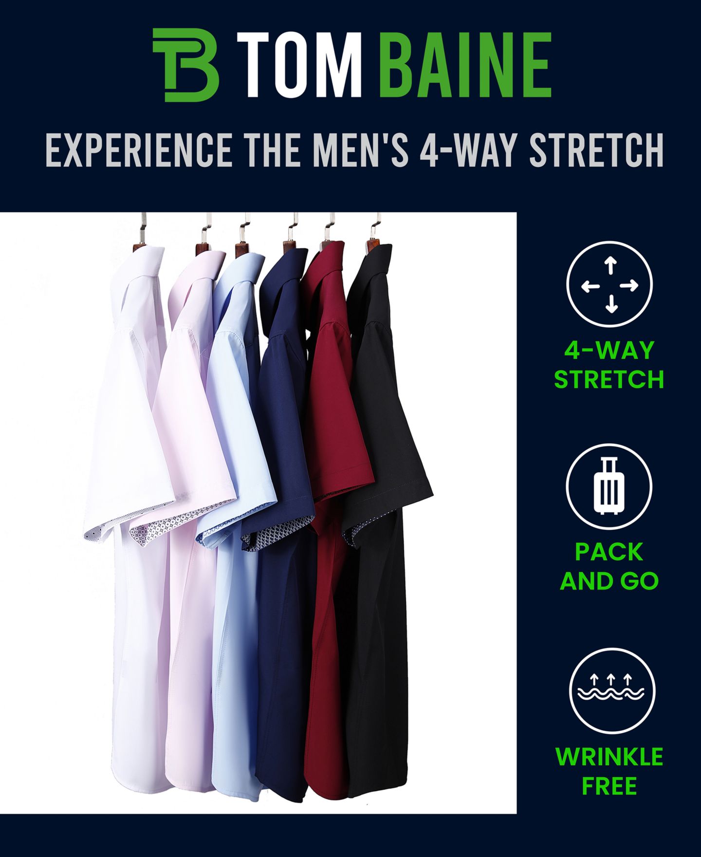 Мужская рубашка Tom Baine Slim Fit Short Sleeve Performance Button Down Dress Shirt, цвет: Чёрный — фото 6
