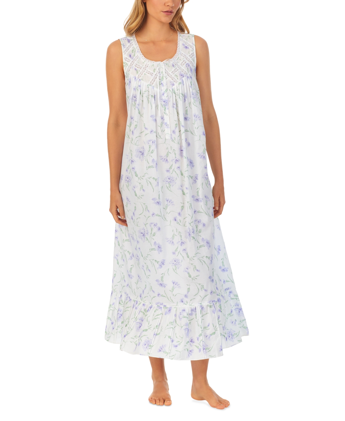 Eileen West Women's Cotton Lace-trim Ballet Nightgown In Lilac Floral