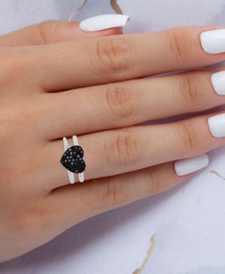Black Spinel Heart Double Band Ring (3/4 ct. t.w.) in Sterling Silver