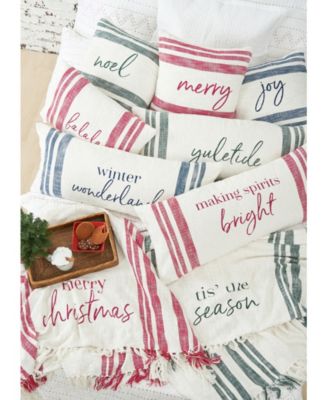 Morgan Red Striped " Fa La La" 100% Cotton Christmas Accent Throw Pillow 14" x 22"
