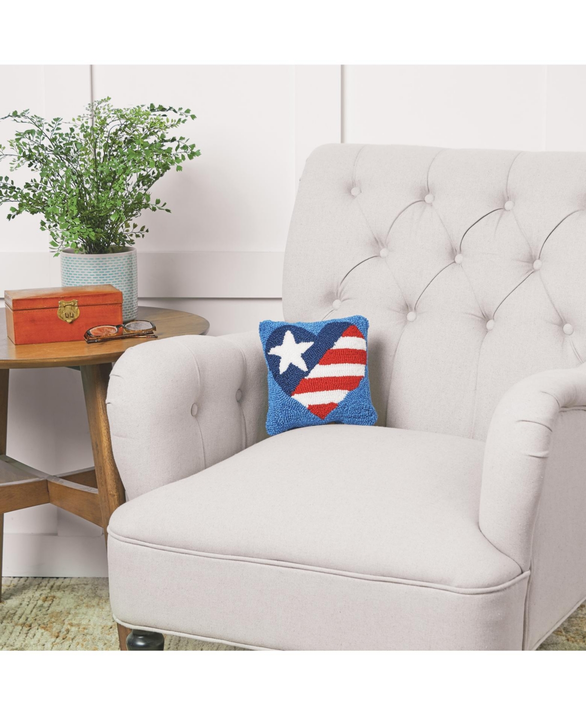 8" x 8" Patriotic American Flag July 4th Hooked Petite Throw Pillow Red White and Blue