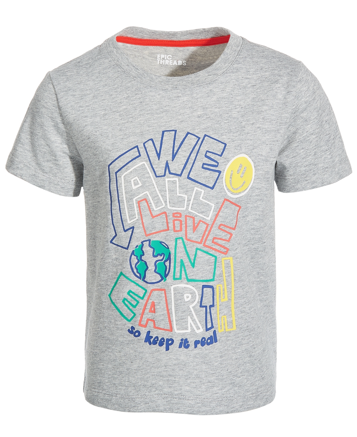 Epic Threads Kids' Toddler & Little Boys We All Live On Earth Graphic T-shirt, Created For Macy's In Saturn Blue